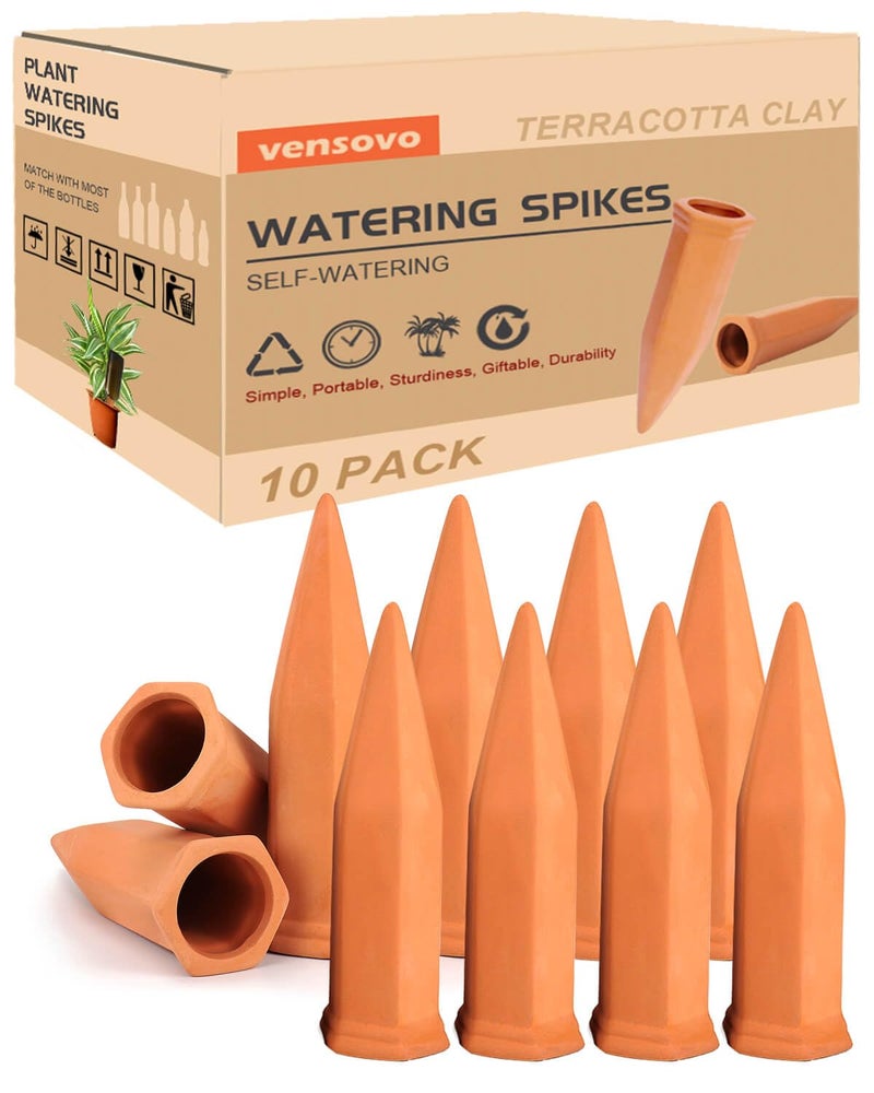 vensovo 10pcs Terracotta Watering Spikes - Automatic Self Watering Stakes, Plant Watering Devices for Wine Bottles Recycled Bottles, Clay Plant Garden Waterers for Vacations - Image 1